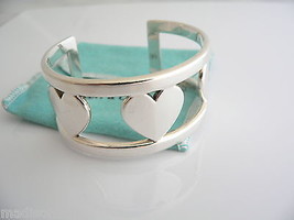 Tiffany &amp; Co Silver Heart Bar Cuff Bangle Bracelet Jewelry Gift Pouch Love Art - £509.92 GBP
