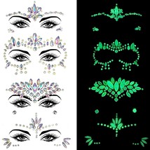 4 Pcs Noctilucent Face Gems Stickers Glow for Women Glow in the Dark for... - £19.77 GBP