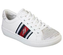 Skechers GOLDIE Fly Girl Rhinestones Pearls White Stripes Sneakers Wm&#39;s 9.5 NWT - £37.79 GBP