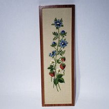 VTG Framed Hand Embroidered Crewel Cottage Core Strawberries Wall Art - £34.54 GBP