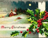 Night Cabin Scene Holly Silver Icicles A Merry Christmas 1911 DB Postcar... - $11.83