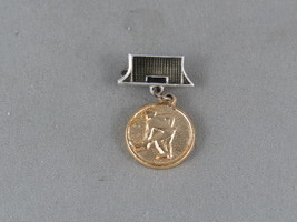 Vintage Soviet Hockey Pin - Net and Player Medallion Pin - Stamped Pin  - $15.00