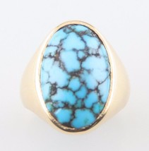 14K Oro Giallo Crepato Turchese Ovale Cabochon Misura Anello 5 1/2 Bello - $960.45