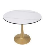 LeisureMod 35&quot; Round Dining Table, Sintered Stone Top &amp; Gold Pedestal Ba... - $318.50