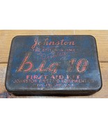 Vintage Johnston First Aid Equipment Co Big 10 Metal Empty Storage Tin Can - £14.79 GBP