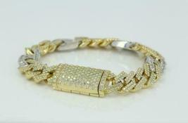 925 Silver Gold Plated 7CT Round  Simulated Diamond Cuban Link Bracelet ... - £178.44 GBP