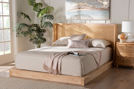 Derenik Japandi Natural Brown Wood Queen Size Platform Bed with Woven Ra... - $8,784.83 MXN
