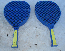 Pair of Vintage Blue Plastic Big Face Checkerbat Racquetball Rackets - £11.99 GBP