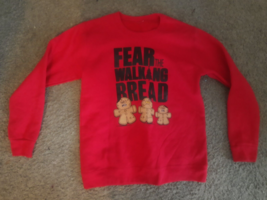 NEW BOYS Girl Fear Of Walking Bread Holiday Gingerbread Sweatshirt red M... - £12.00 GBP