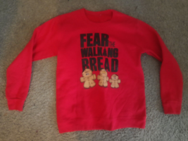 NEW BOYS Girl Fear Of Walking Bread Holiday Gingerbread Sweatshirt red M... - £12.03 GBP