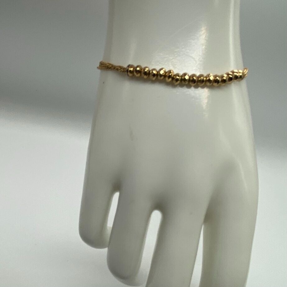 Stella Dot Bead Bracelet Gold Tone Bead Chain Dusty Slide Dusty Rose Pink Thread - £7.83 GBP