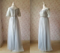 Light Gray Cap Sleeve Sweetheart Off Shoulder Floor Cocktail Dress Wedding Dress image 5