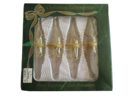 Lot of 4 Bradford Trimmeries Clear Glass Gold Teardrops Christmas Tree Ornaments - £11.32 GBP