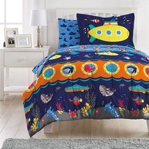 Bedding Set Kids 5-Piece Ocean Submarine Microfiber Comforter Sheets Twin Blue - £46.75 GBP