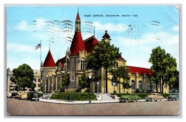 Post Office Building Street View Saginaw Michigan MI Linen Postcard S13 - £2.18 GBP