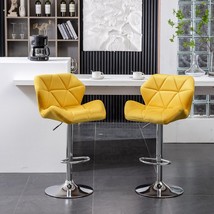 Breni Velvet Diamond Tufted Swivel Adjustable Height Barstools By, In Yellow. - £128.26 GBP