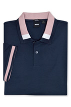 Hugo Boss Navy Blue Pink Colorblock Collar Slim Fit Polo Shirt, 2XL XXL ... - £69.73 GBP