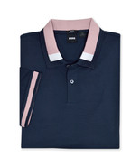 Hugo Boss Navy Blue Pink Colorblock Collar Slim Fit Polo Shirt, 2XL XXL ... - £69.73 GBP