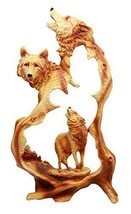 Ebros Large Rustic Faux Wood Wildlife Scene Howling Wolf Pack Figurine 12.5&quot;H - £27.96 GBP