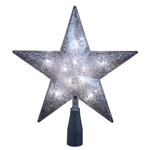 Kurt Adler 5-POINT Silver Glitter Star 10-LIGHT Treetop Tree Topper Xmas Decor - £14.14 GBP