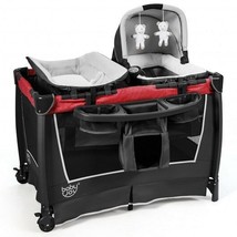 4-in-1 Convertible Portable Baby Play yard with Toys and Music Player-Red - £202.19 GBP