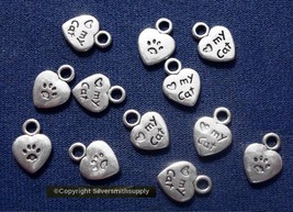 12 Heart my cat paw jewelry earrings pendants charms silver plated zinc cfp056 - £1.52 GBP