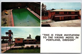 Multi Vista Viking Motel Firmare E Piscina Portland Oregon O Unp Cromo Cartolina - £5.50 GBP