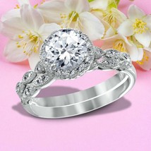 Halo Bridal Ring Set 2.90Ct Round White Moissanite 925 Sterling Silver in Size 7 - £124.89 GBP