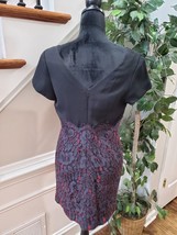 Cest Duo Women Black Floral Polyester Round Neck Short Sleeve Knee Length Dress - £22.31 GBP
