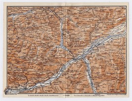 1910 Antique Map Of Unter Inn Thal Valley Jenbach Hall Insbruck Tyrol Austria - £16.77 GBP