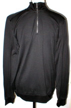 New Mens NWT Designer Calvin Klein Shirt M Black LS 1/2 Zip Faux Leather Trim  - £86.99 GBP