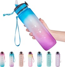 32 oz Water Bottle with Time Marker Carry Strap Leak Proof Tritan BPA Free Ensur - £19.50 GBP