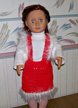 American Girl Crocheted Jumper, OOAK, 18 Inch Doll, Fir Trim, Handmade  - $22.00