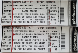 Lot of 2 Paper Tigers House of Blues Las Vegas Ticketmaster Souvenir Tickets - £3.95 GBP