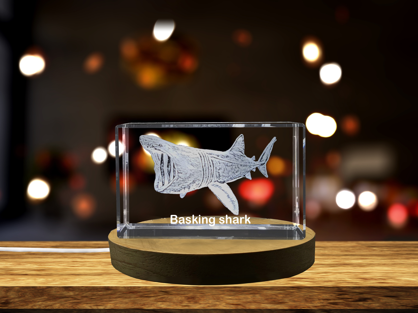 LED Base included | Serene 3D Engraved Crystal | Basking Shark