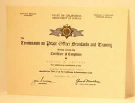 Vintage Peace Officers Standards &amp; Training Certificate 1972   - £7.72 GBP