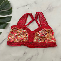 Maaji Womens Bralette Size M Red Orange Lace Trim Geometric Print Wireless - $425.02 MXN