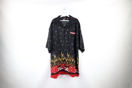 Vintage 90s Streetwear Mens 3XL Las Vegas Fire Flames Poker Gambler Button Shirt - £55.35 GBP