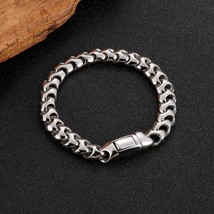 Retro Silver Color Stainless Steel Bracelets for Men Viking Link Cuban Bone Chai - £27.46 GBP