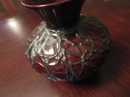 Ceramic Vase Dark Red With Grey Ceramic Overlay Decor 5 X 5 [*a8] - £99.22 GBP