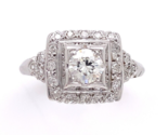 Vintage 14k White Gold Genuine Natural Diamond Ring w/Square Halo Design... - £774.74 GBP