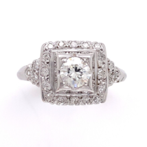 Vintage 14k White Gold Genuine Natural Diamond Ring w/Square Halo Design #J6453 - £779.51 GBP