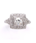 Vintage 14k White Gold Genuine Natural Diamond Ring w/Square Halo Design... - £773.77 GBP