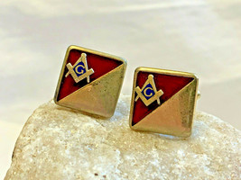 Anson Vtg Mason Masonic Freemason Goldtone Red Enamel Cuff Links Jewelry Mens - £23.87 GBP