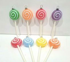 Christmas Swirl Sugar Coated Candy Lollipop Gingerbread Ornaments Candyland S/8 - £15.17 GBP