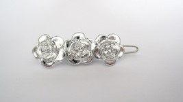 Small shiny silver flower hair pin clip barrette  for fine thin hair - £6.99 GBP+