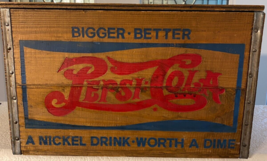 Vtg Pepsi Cola Wooden Crate Nickel Bottle Cap Checkers 17.75 x 11.75 x 1... - $247.49