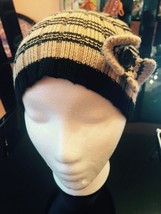 Pre-owned Wool Blend Beige &amp; Black Striped Cloche Style Hat Bow Detail SZ S - $39.59