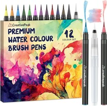 Creativepeak Watercolor Brush Pens, 12 Vibrant Soft Tip Coloring Markers... - $19.00 CAD