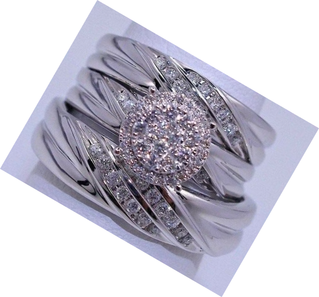 Free Gift with Couple Wedding Trio 1Ct Ring Sets 14K White Gold Over